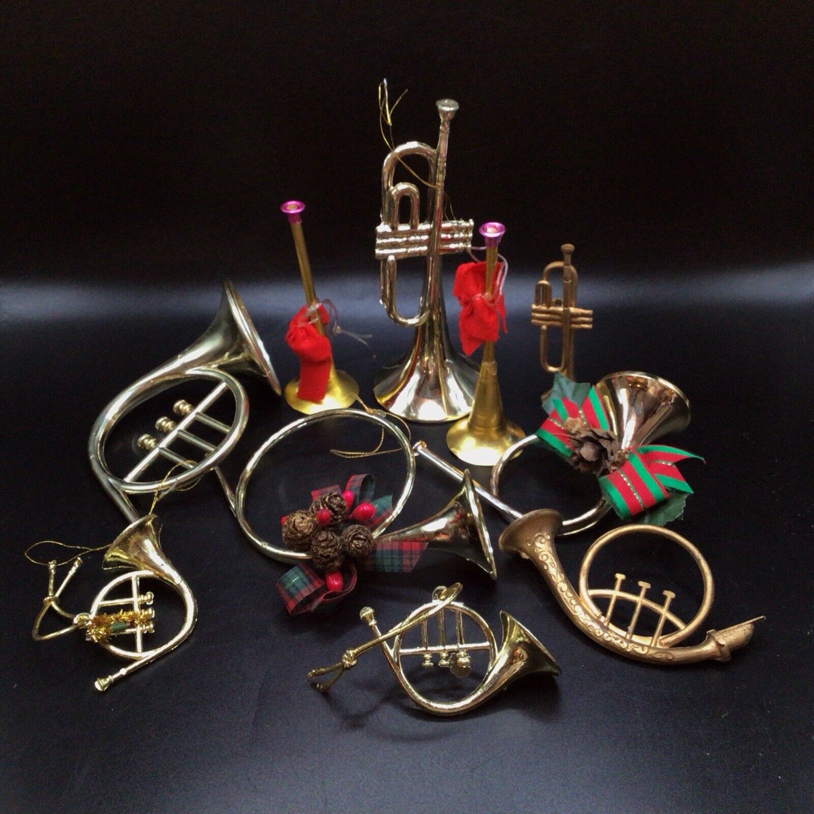 Vtg Lot 10 Plastic French Horn Trumpet Christmas Ornaments Instruments Hong Kong