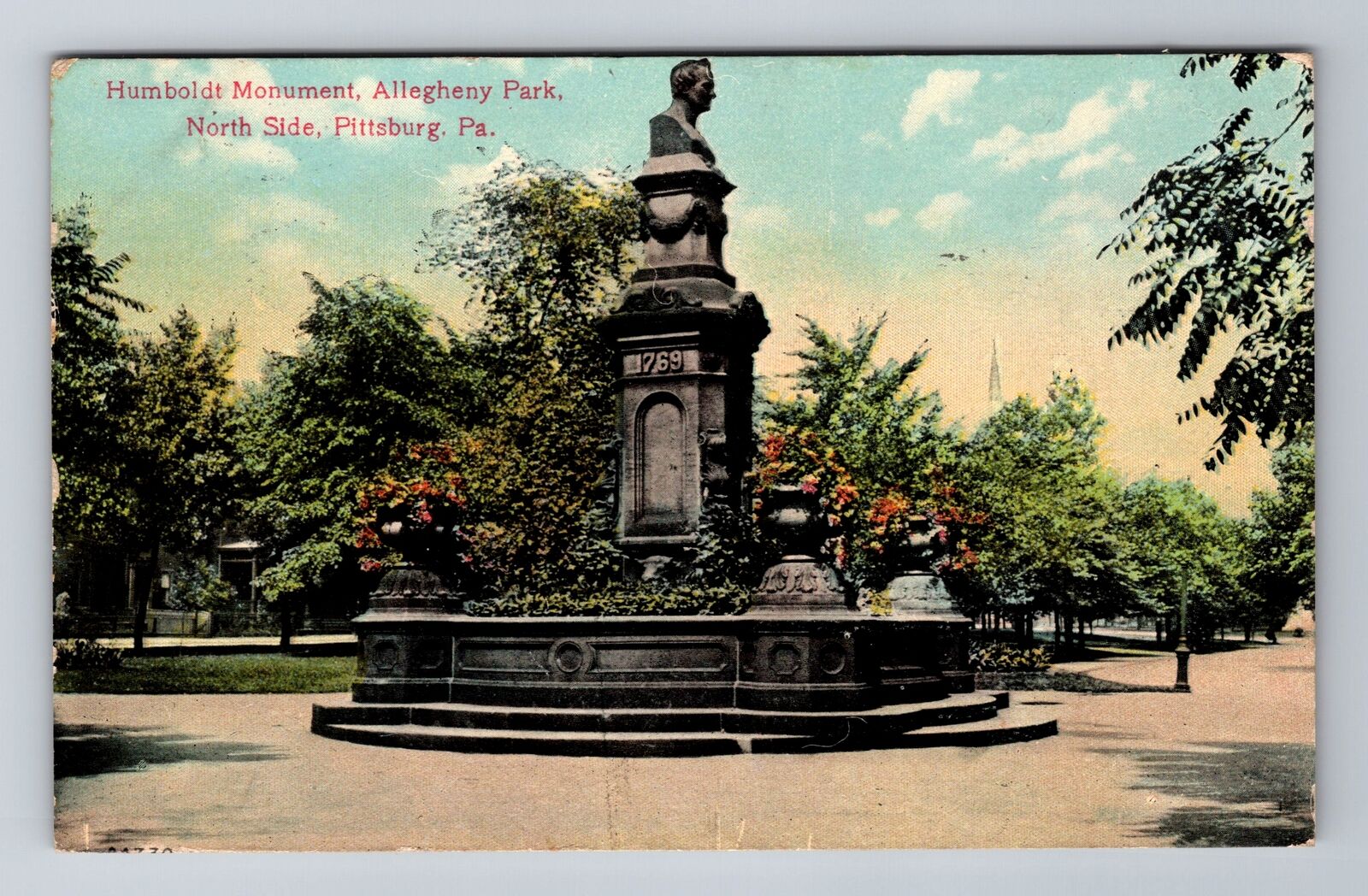 Pittsburgh PA, Humboldt Monument, Allegheny Park, Vintage c1910 Postcard