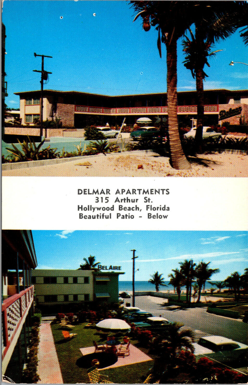 Vtg Hollywood Beach Florida FL Delmar Apartments Unused 1950s Chrome Postcard