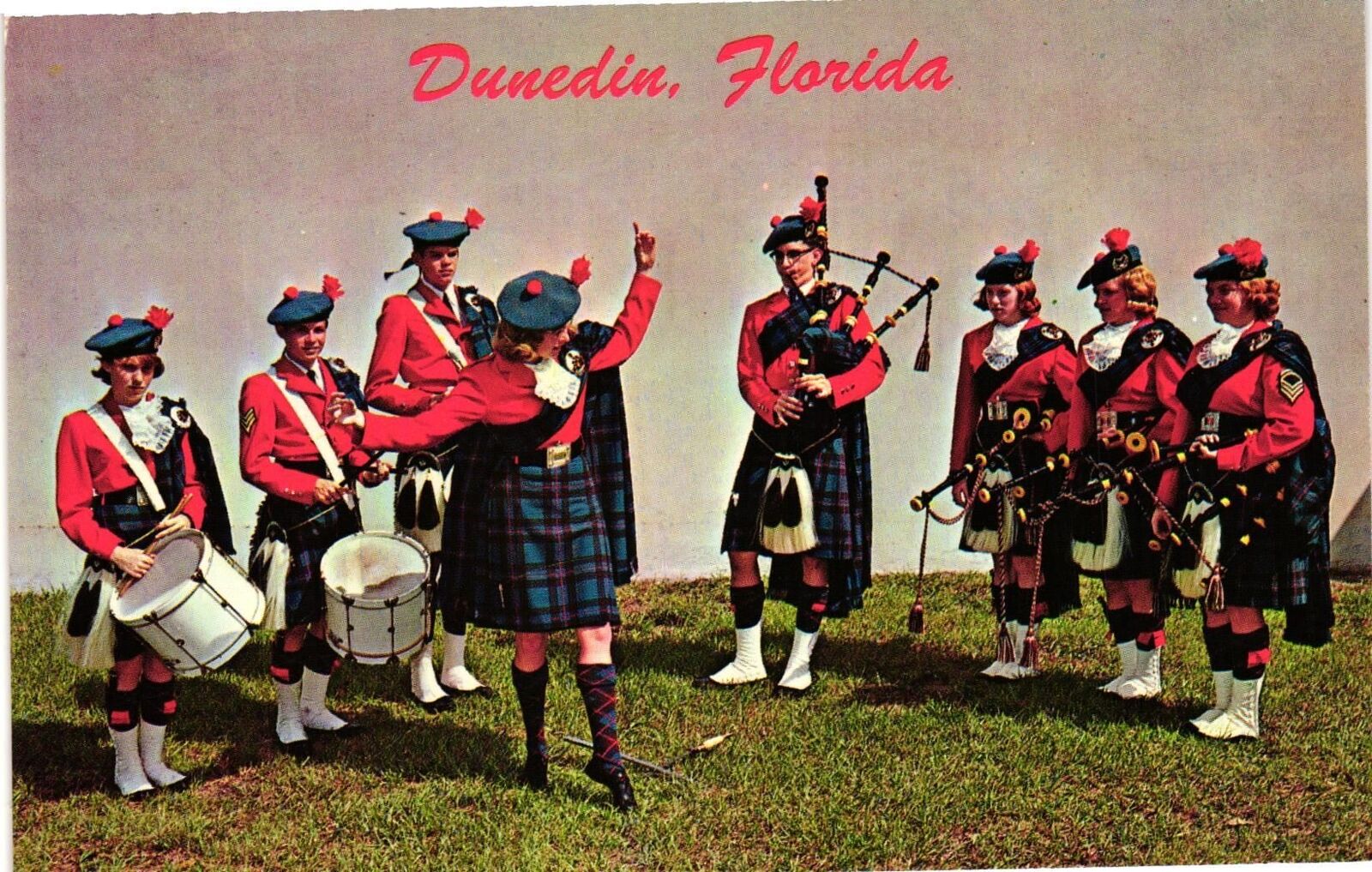 Vintage Postcard- BAGPIPES AND KILTS, DUNEDIN, FL.