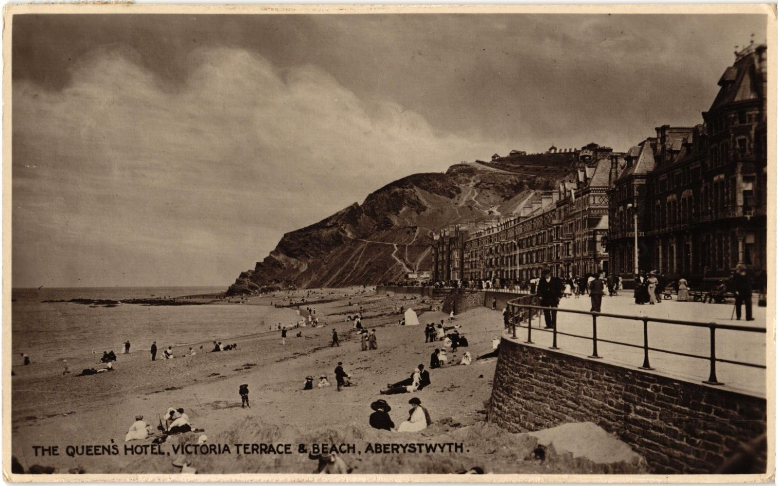 Queen\'s Hotel Beach Victoria Terrace Aberystwyth Wales RPPC Photo Postcard 1910s