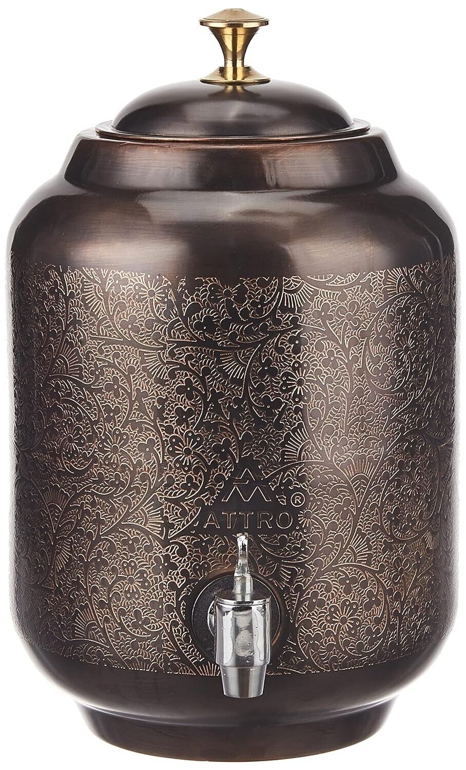Vintage Carving Designer Copper Water Dispenser (Matka) with Lid For Family Gift