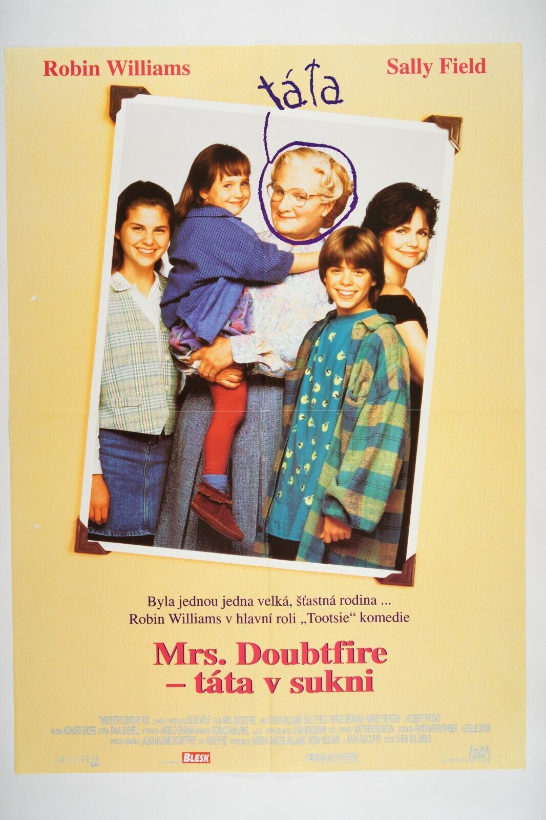 MRS. DOUBTFIRE 23x33 Original Czech movie poster 1993 ROBIN WILLIAMS SALLY FIELD
