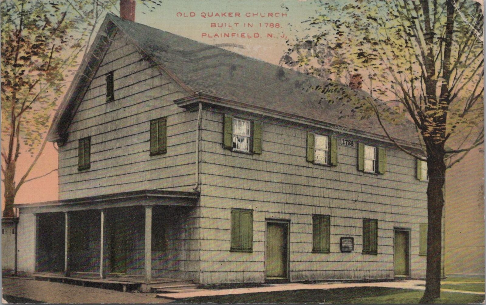 Postcard Old Quaker Church Plainfield NJ 