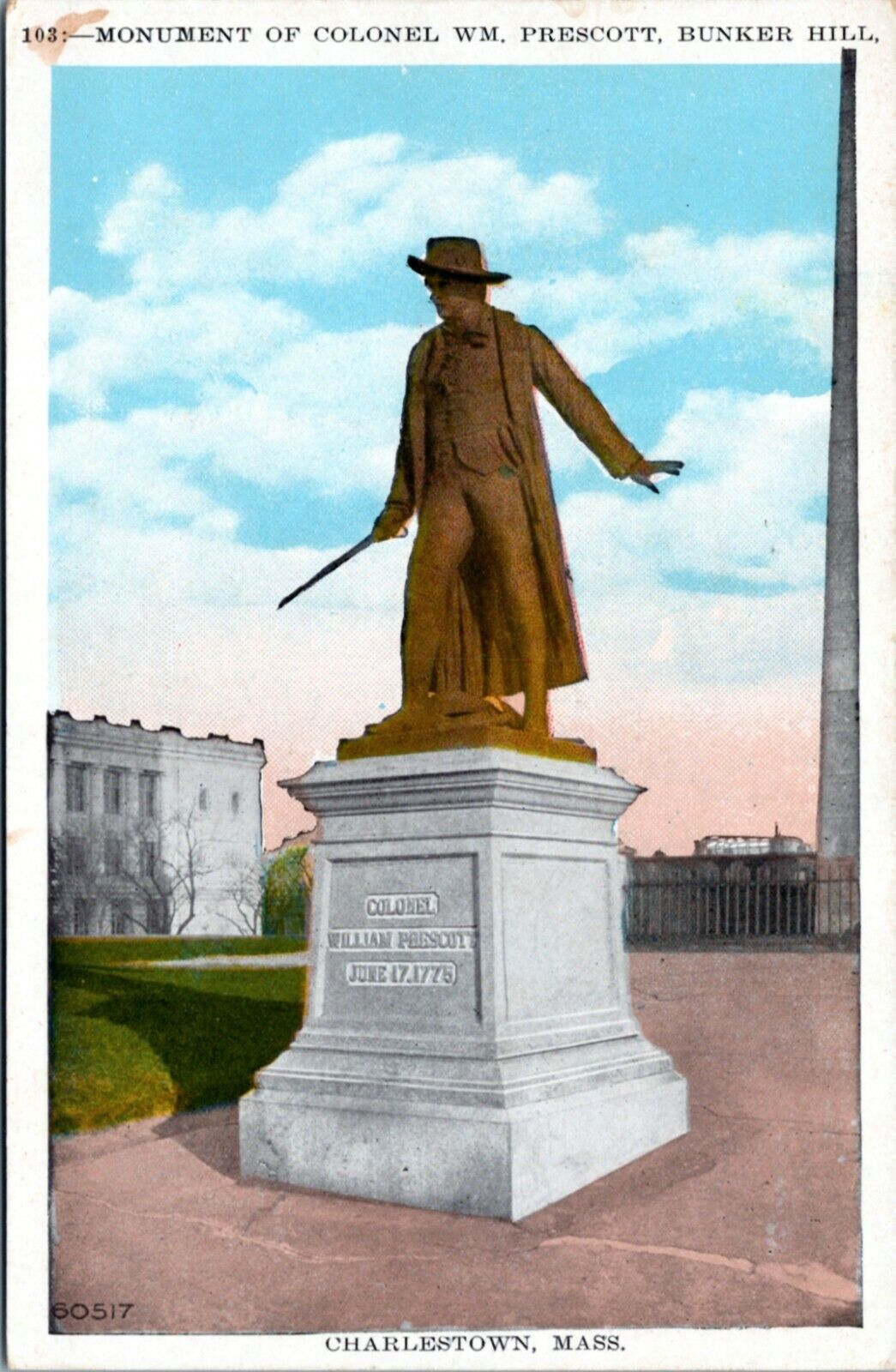 postcard Massachusetts Bunker Hill - Colonel William Prescott statue