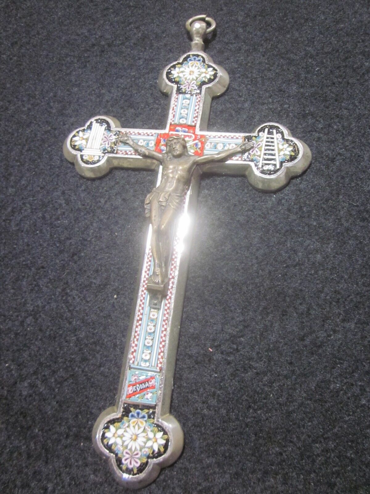 ROMA Antique Micro Mosaic Cross Crucifix FINE Vintage Wall Priest Pectoral Cross