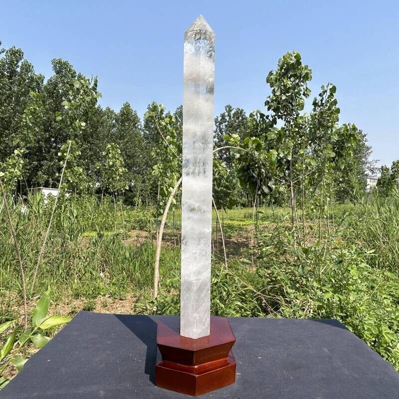 TOP 9.68LB Natural clear quartz obelisk crystal wand point healing+stand XA6642