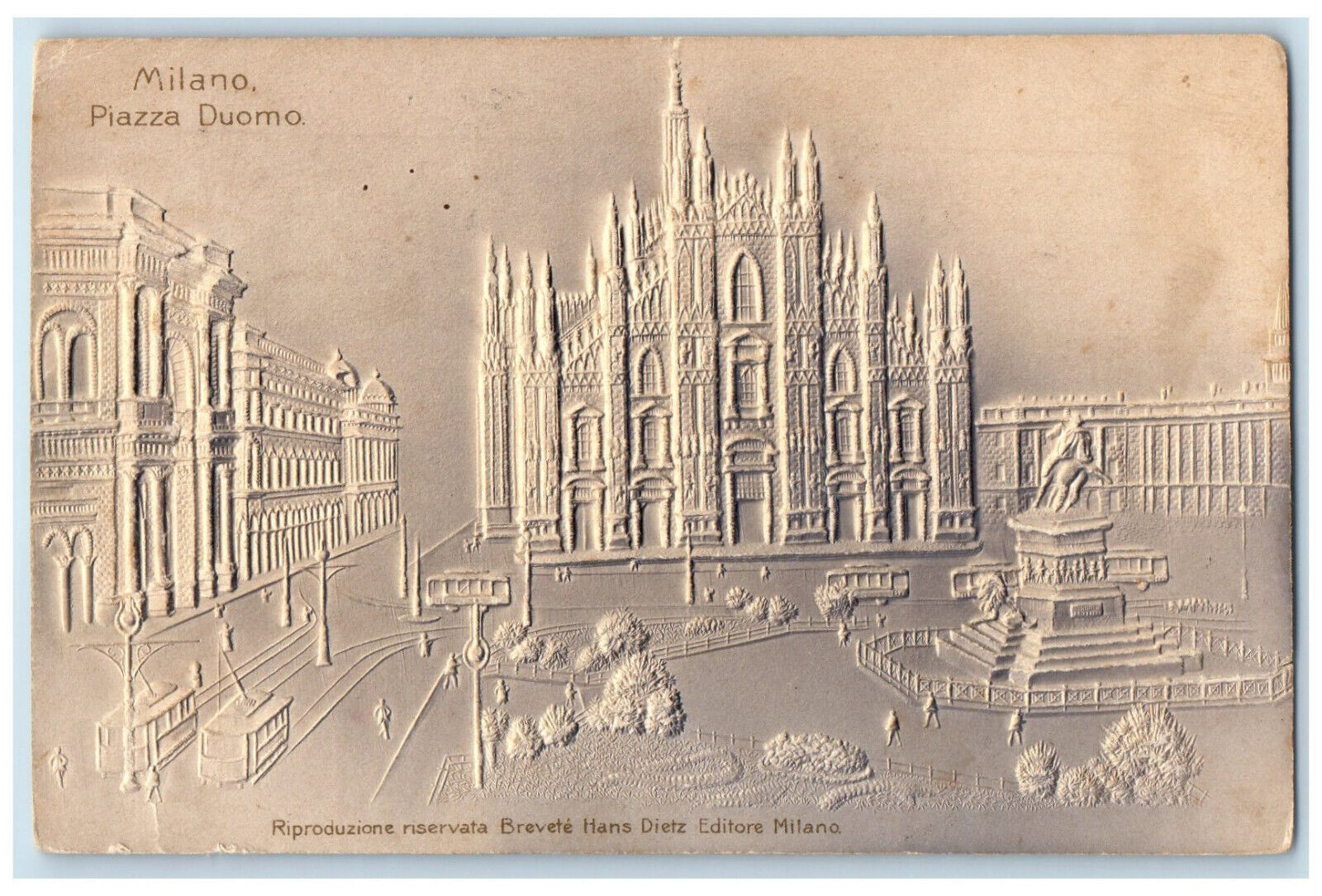 1908 Cathedral Square Milan Italy Antique Posted Embossed Airbrush Postcard