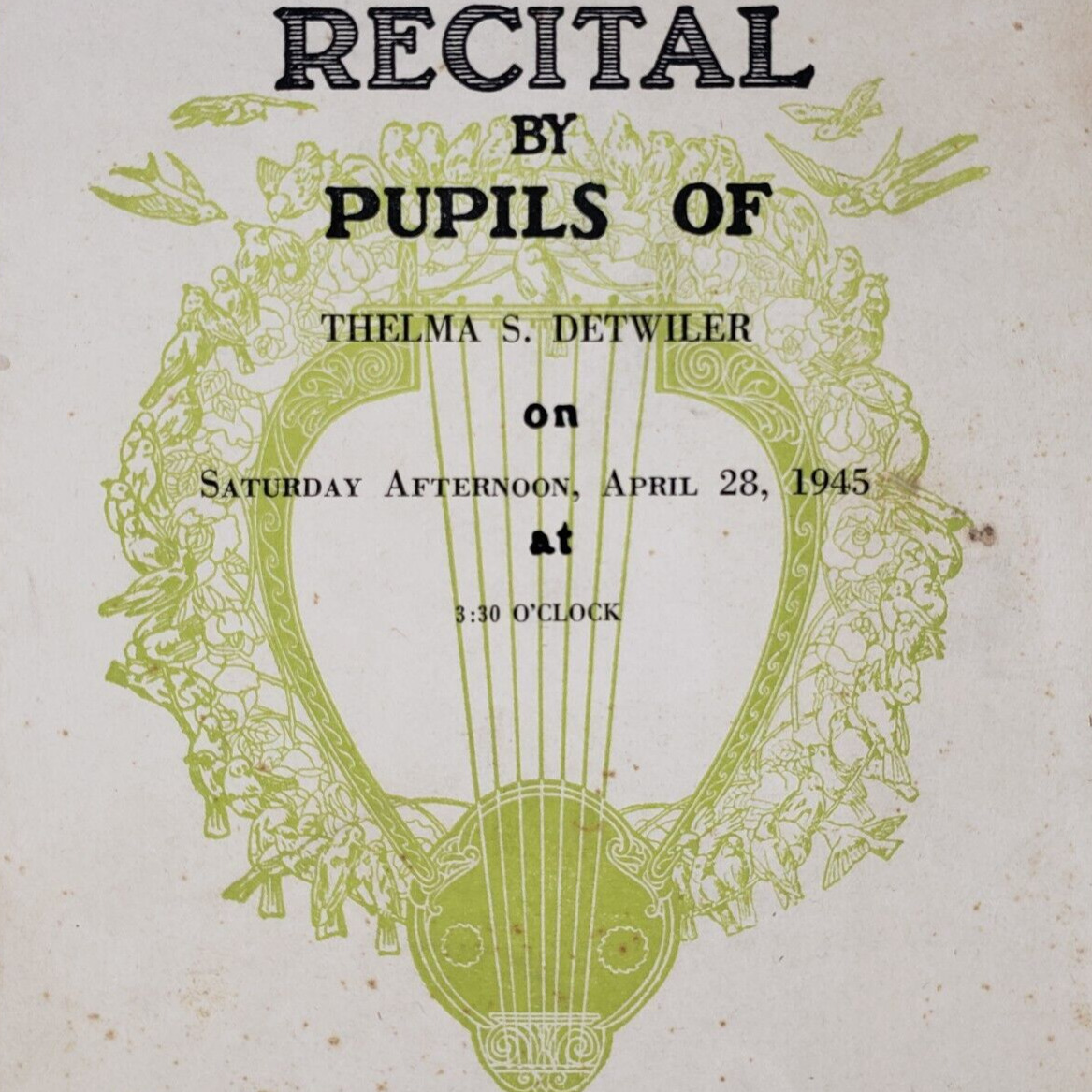Thelma S Detwiler Pupils Recital Program 1945 Sharon Hill PA Vintage Concert U91