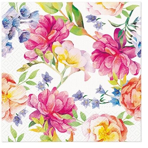 Two Individual Luncheon Decoupage Paper Napkins Peonies Floral Flowers Spring