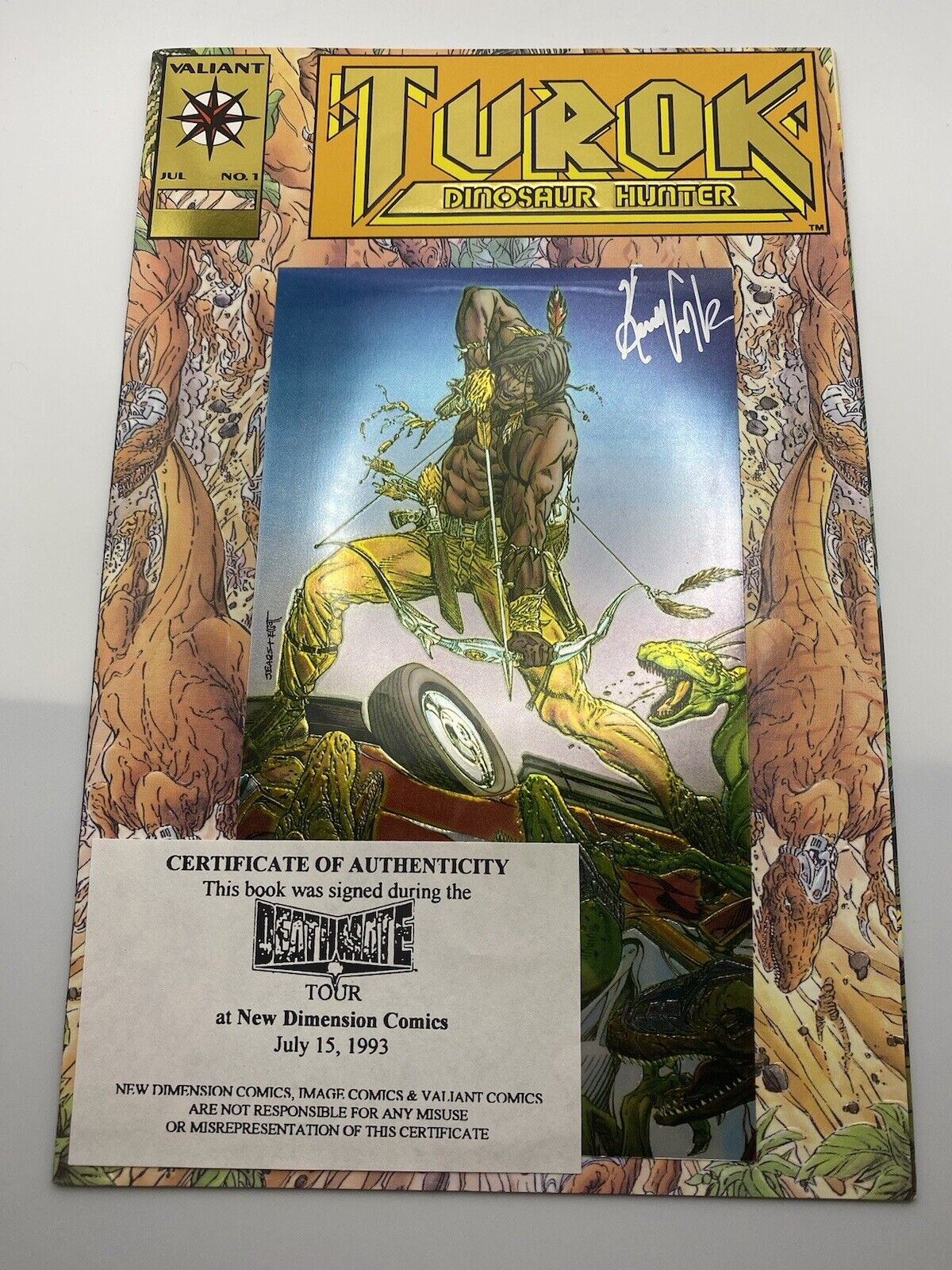 Turok Dinosaur Hunter #1 (June 1993, Valiant Comics) Rare Gold Autographed