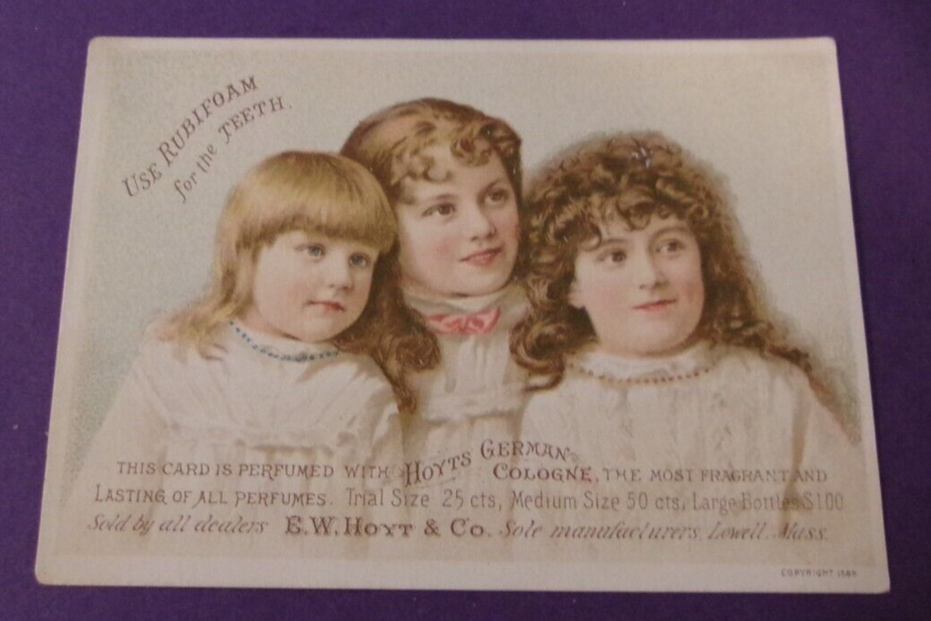 ANTIQUE VICTORIAN TRADE CARD ADVERTISING COLORFUL TOOTHPASTE COLOGNE LOWELL MASS