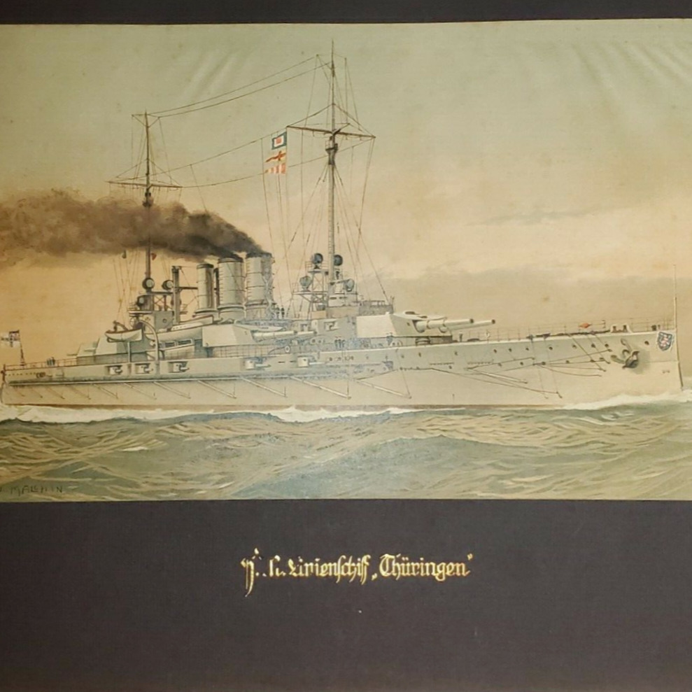 WW1 German Navy  Battleship SMS Thuringen Imperia Marine print original ship old