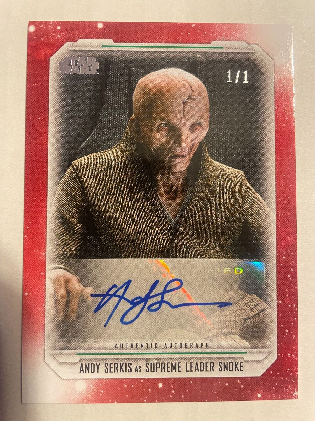 2019 Topps Star Wars Skywalker Saga Autographs Red Andy Serkis as Snoke #1/1 SSP