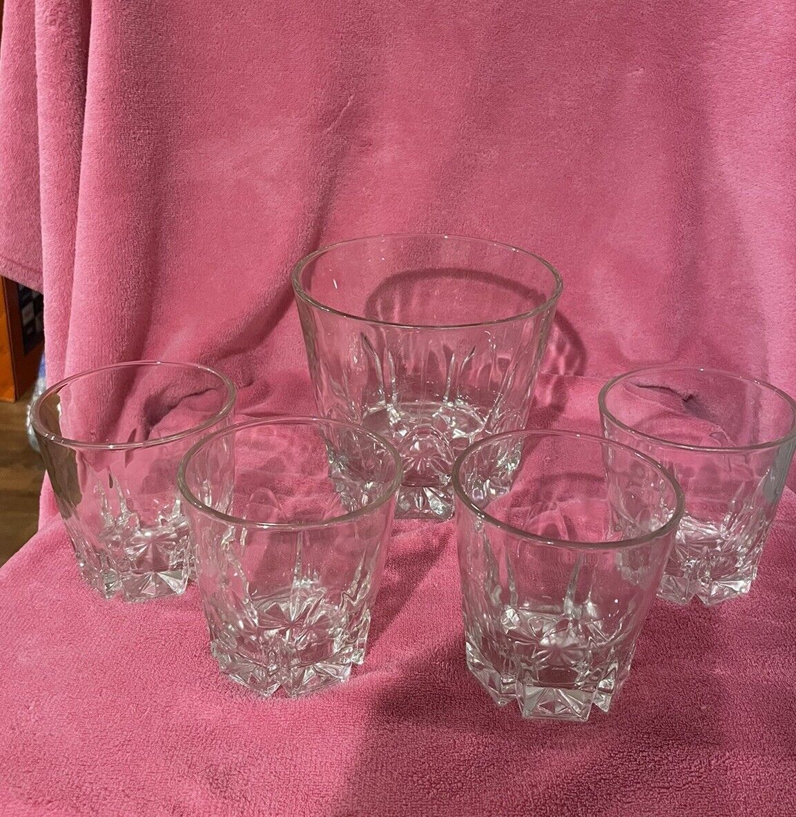Vintage MCM Princess House Glass Ice Bucket With 4 Glasses