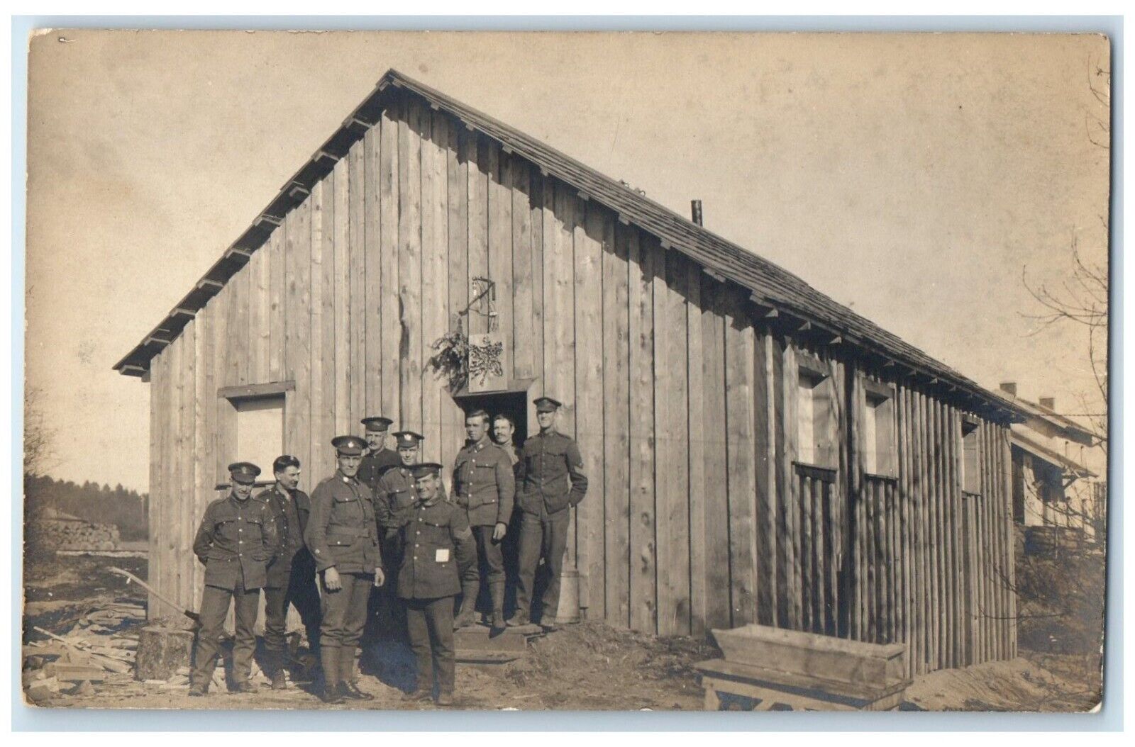 c1910\'s  WW1 World War 1 Soldiers Military Barn RPPC Photo Antique Postcard
