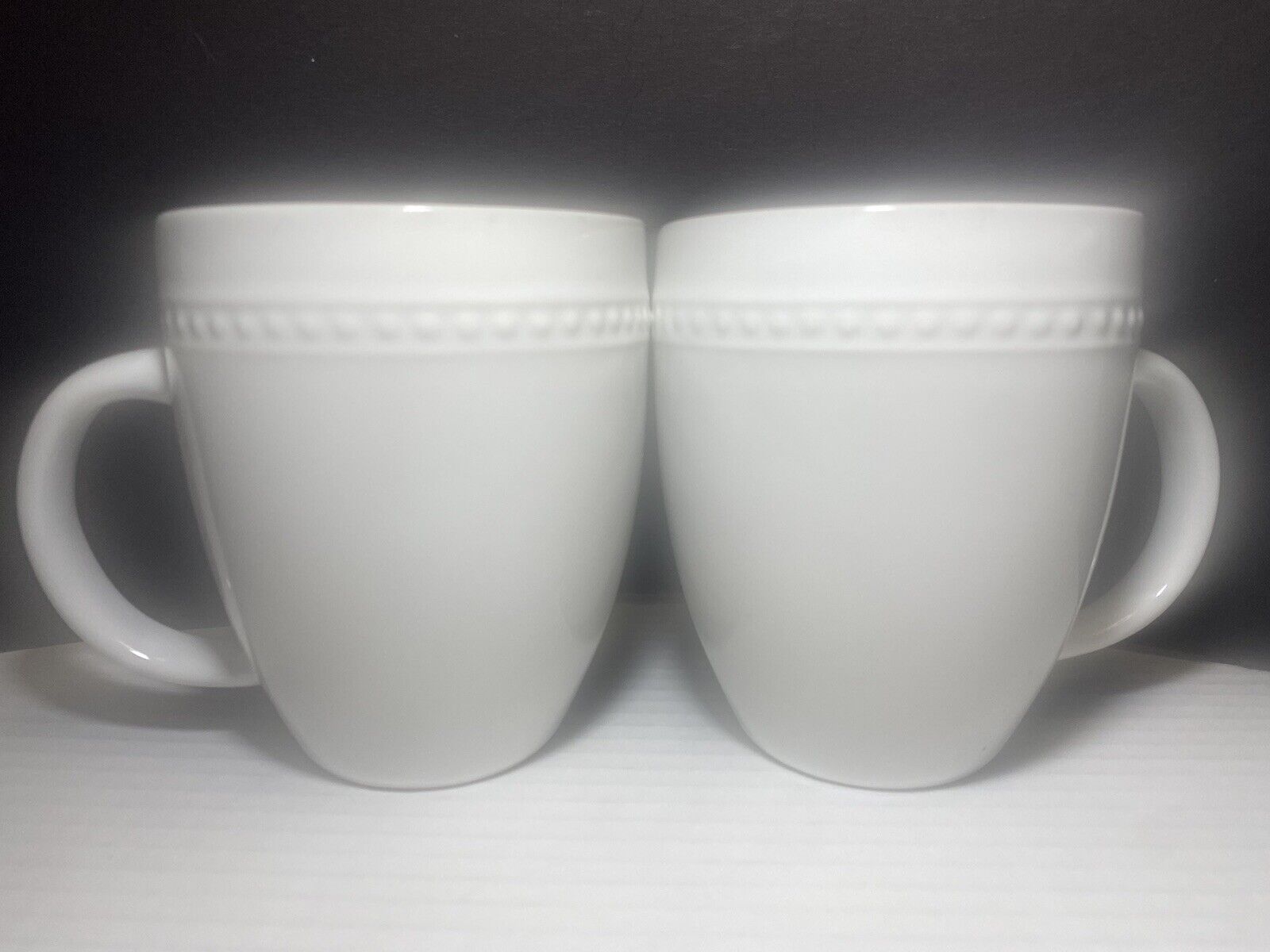 2 THRESHOLD White Beaded Porcelain Mug Coffee Cup Microwave Safe Set Of 2