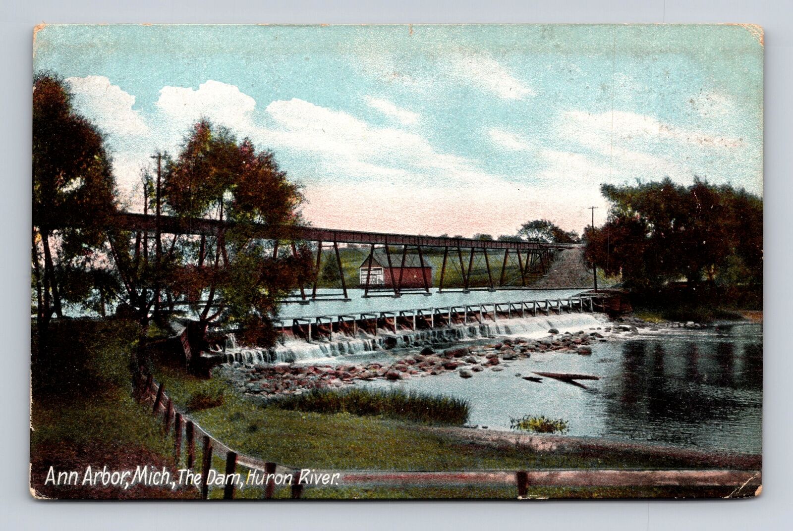 Ann Arbor MI-Michigan, Huron River, The Dam, Antique Vintage c1908 Postcard