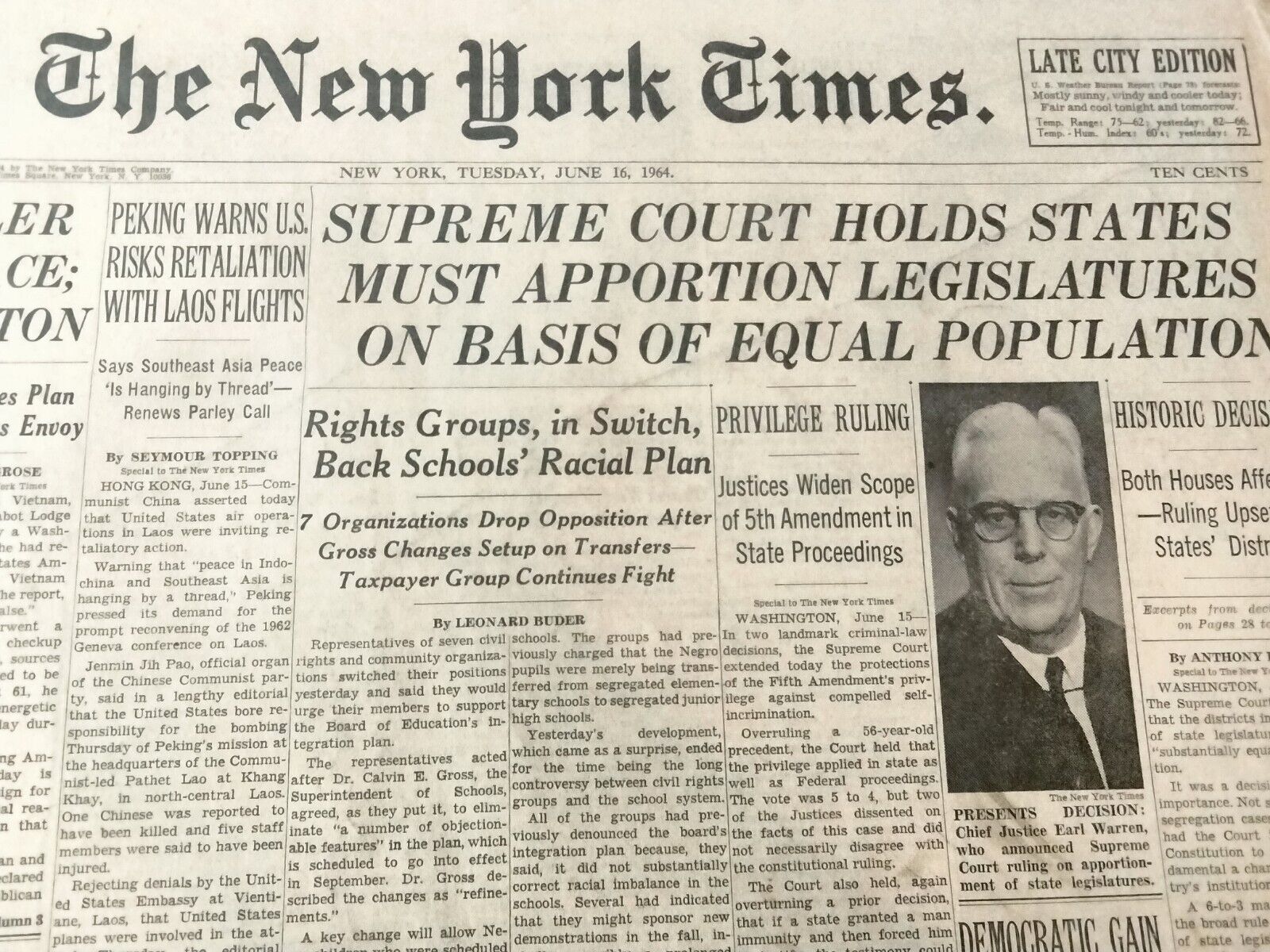 Newspapers- SUPREME COURT RULES EQUAL POPULATION FOR STATES, MARTIN LUTHER KING 