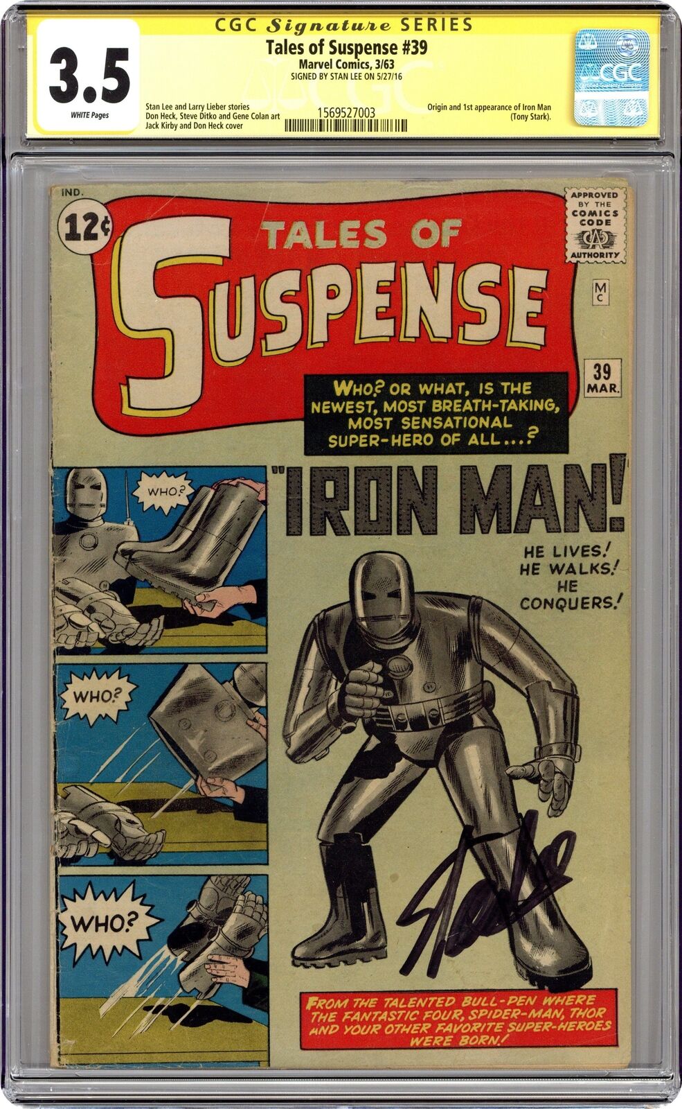 Tales of Suspense #39 CGC 3.5 SS Stan Lee 1963 1569527003 1st app. Iron Man