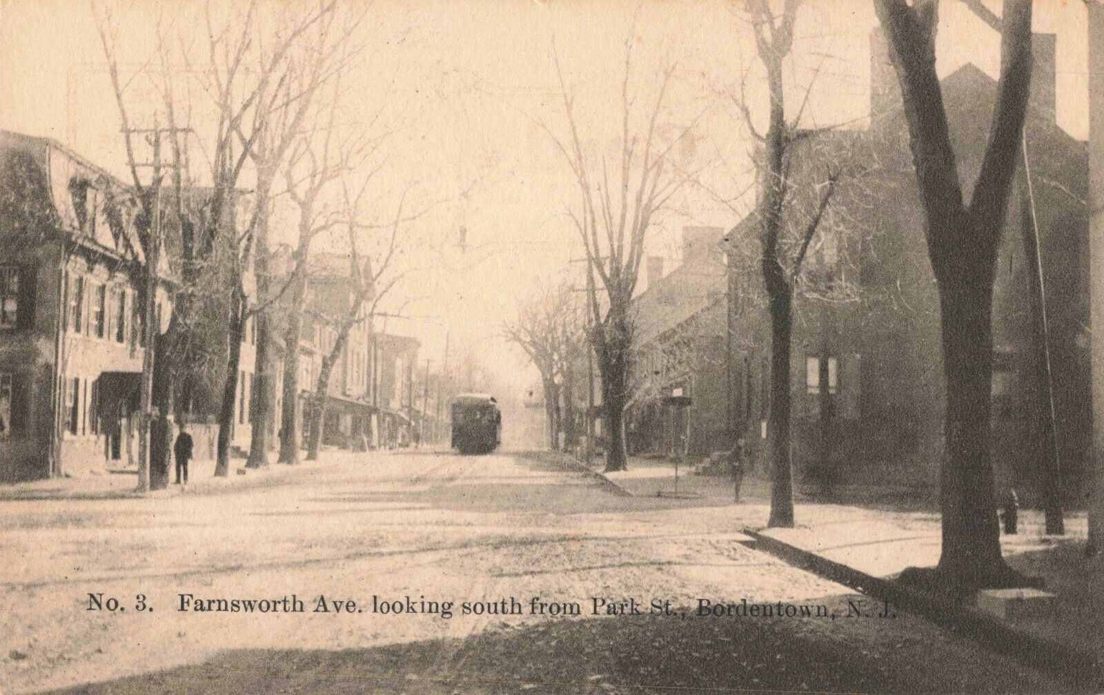 Farnsworth Avenue South from Park Street Bordentown New Jersey Trolley c1905 PC