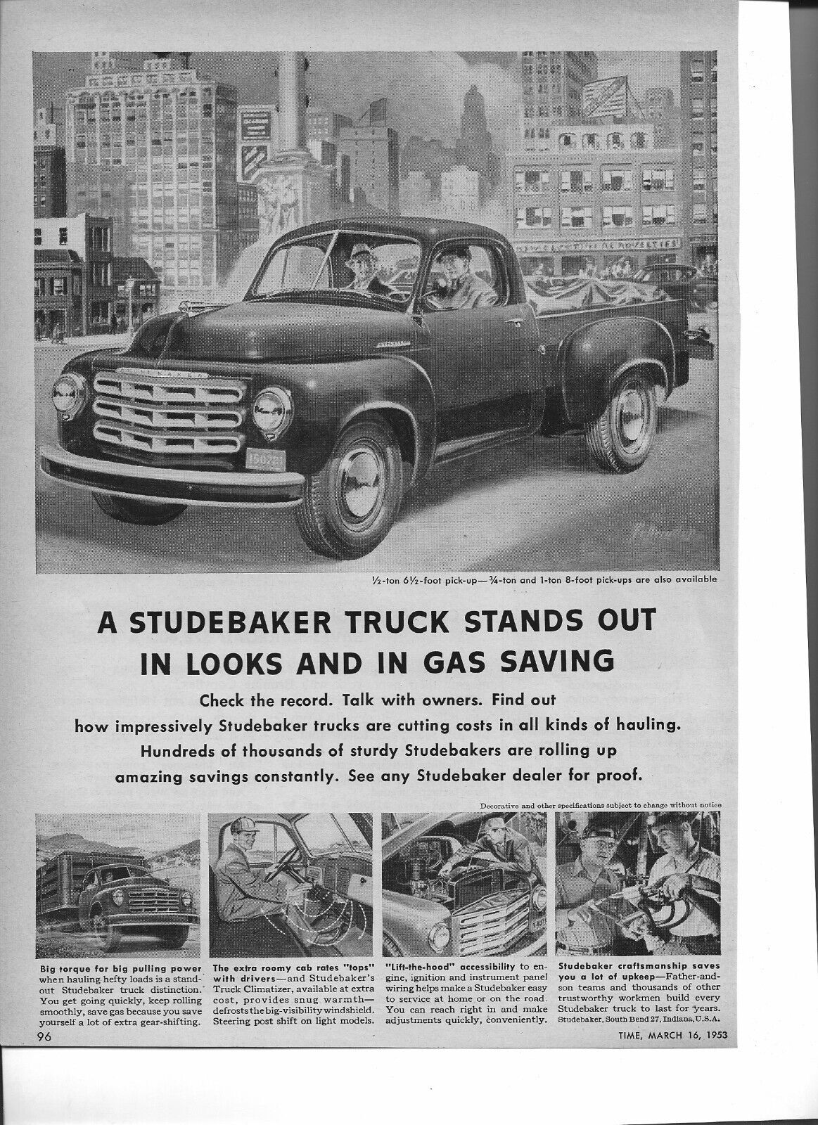 Original 1953 Studebaker Pickup Truck vintage print ad; advertising