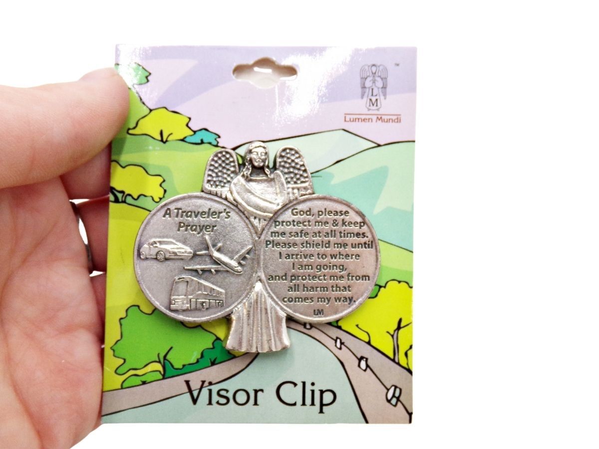 A Traveler's Prayer Medal Guardian Angel Visor Clip Car Accessory 2.25 Inch