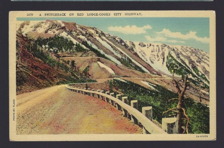 VTG Postcard Linen 1930-45, Red Lodge-Cooke City Highway