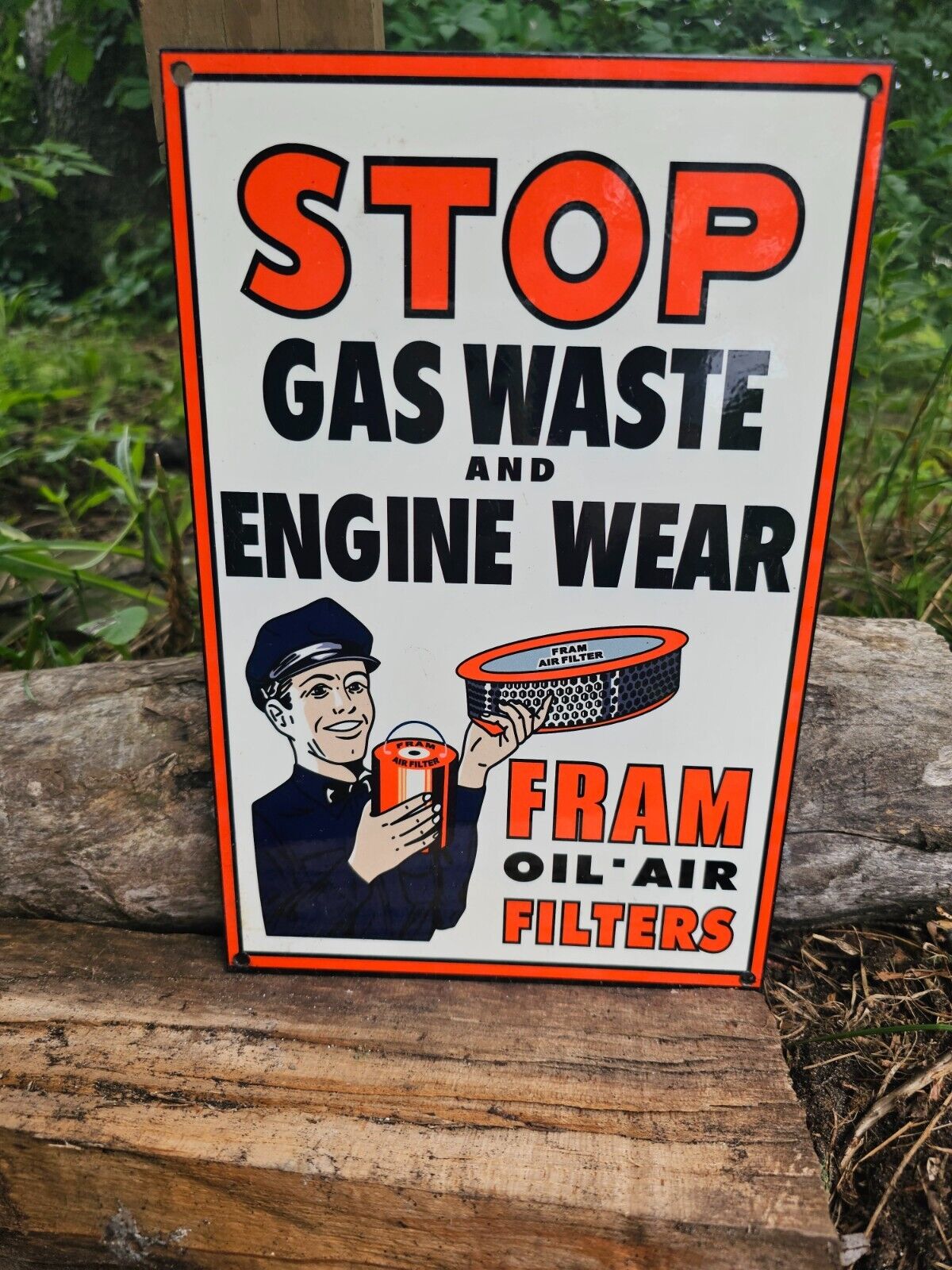 VINTAGE FRAM OIL-AIR-FUEL FILTERS PORCELAIN ADVERTISING SIGN 12