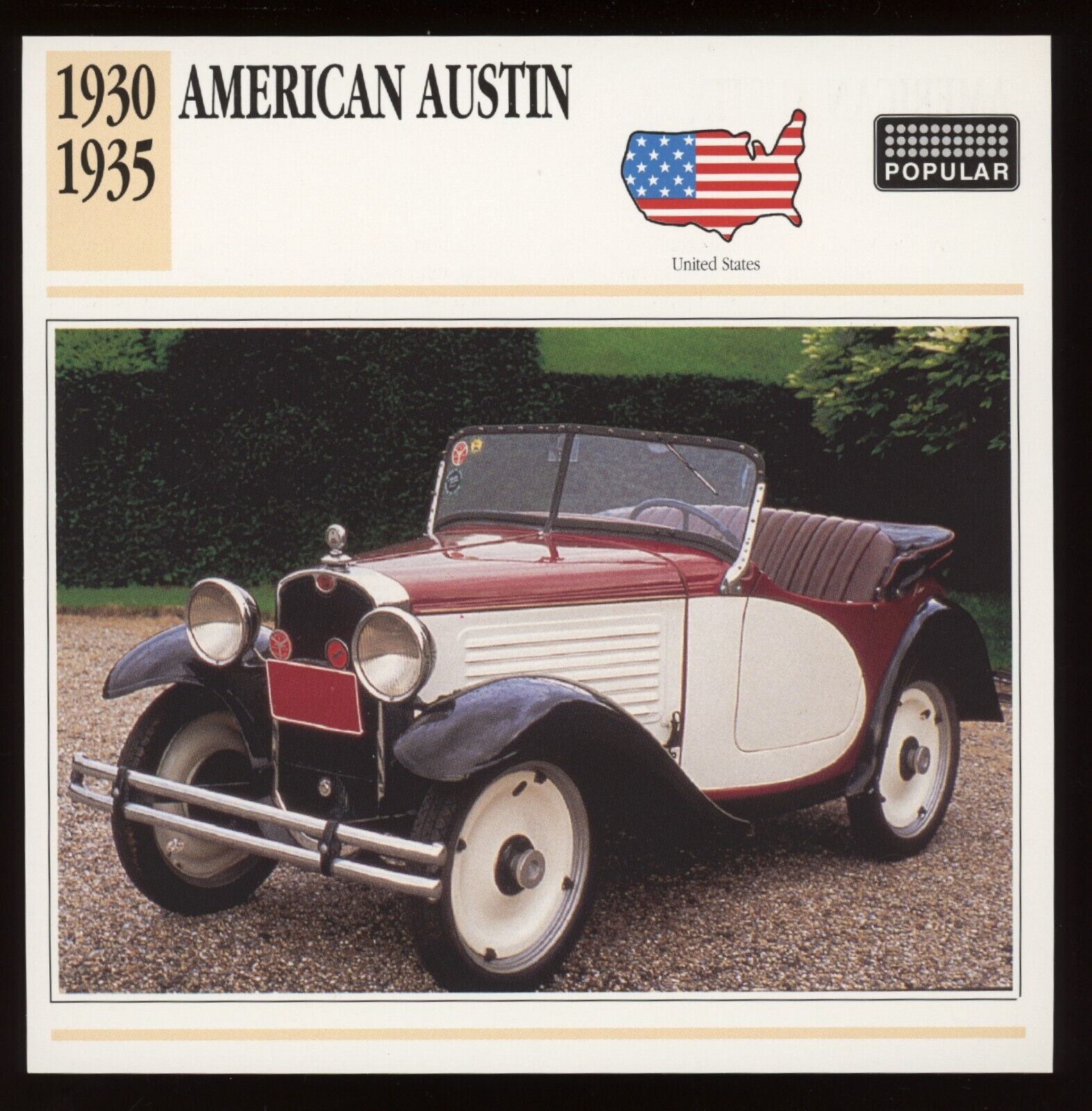 1930 - 1935 American Austin  Classic Cars Card