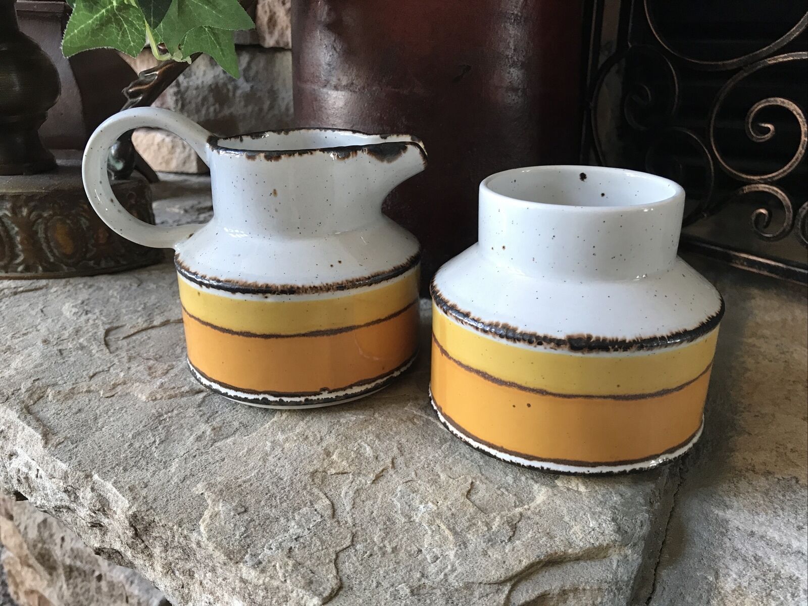 Vintage Creamer And Sugar Set England Mid Century Modern Midwinter Stoneware