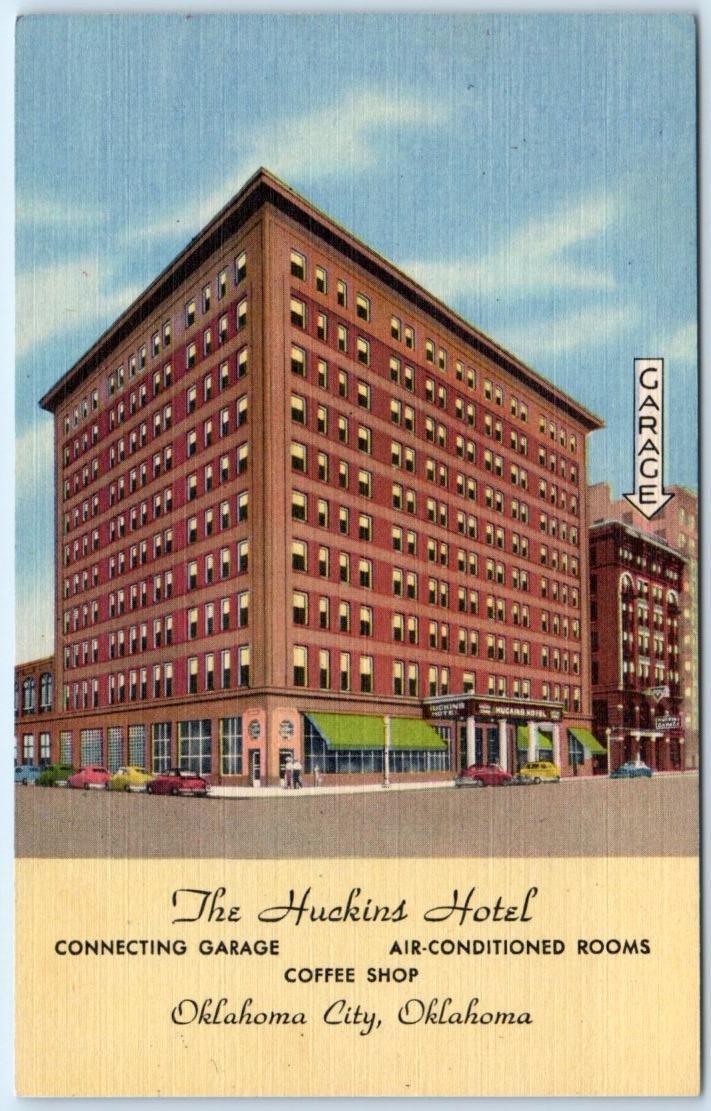 OKLAHOMA CITY, OK    Roadside  THE HUCKINS HOTEL  ca 1940s Linen  Postcard