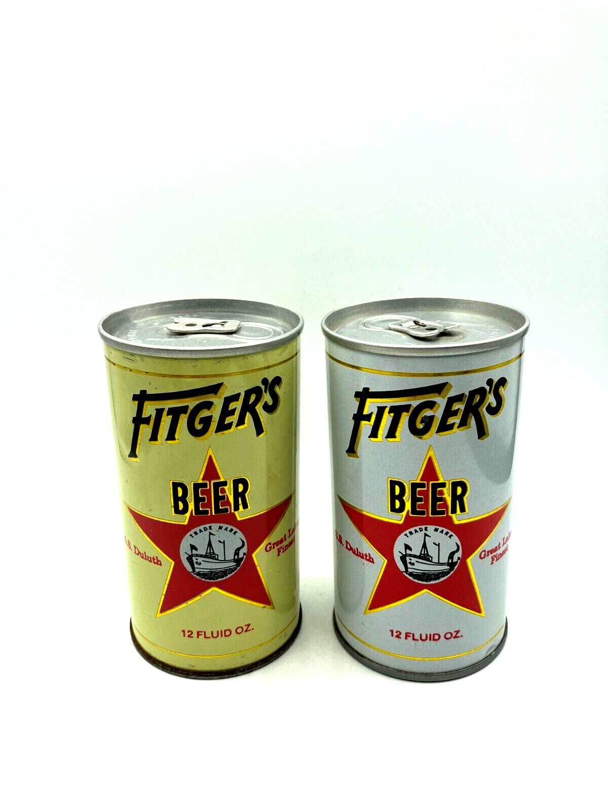 Sweet Pair 12oz FITGER\'S Beer BO\'d SS Stay Tab Beer Cans August Schell Brewing