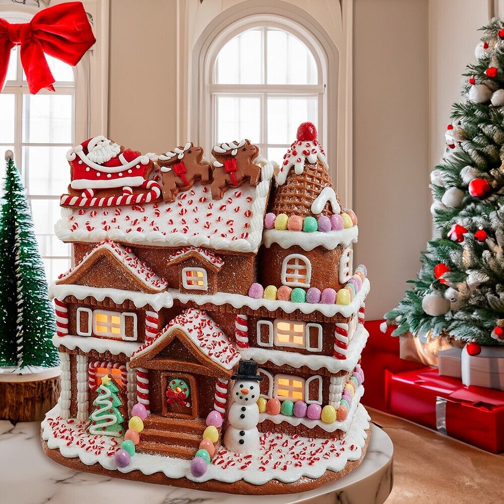 Kurt Adler Christmas Gingerbread House Santa On Roof LED LightUp NEW 2024 K73