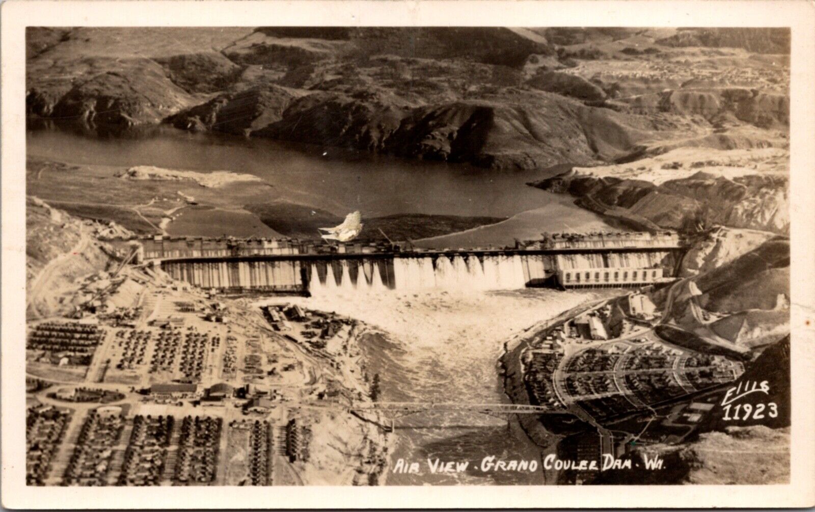 Real Photo Postcard Aerial View of Grand Coulee Dam, Washington