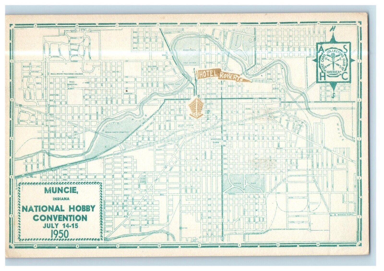 1950 National Hobby Convention Map Muncie Indiana IN Posted Vintage Postcard