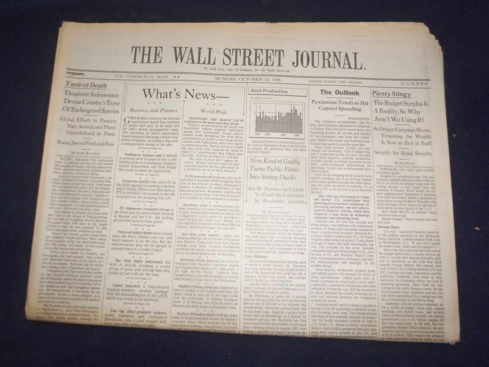 1998 OCT 26 THE WALL STREET JOURNAL-BUDGET SURPLUS A REALITY, WHY NOT USE- WJ 81