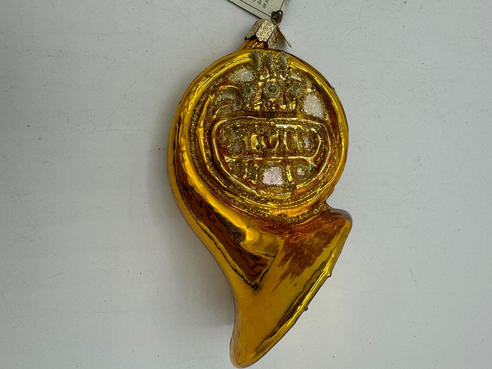 OWC French  Horn Ornament 4” Hand Blown Glass
