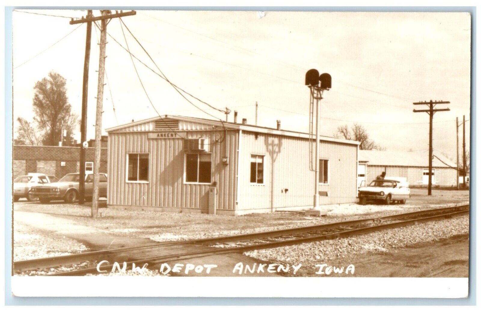 c1960 CNW Depot Ankeny Iowa IA Railroad Train Depot Station RPPC Photo Postcard