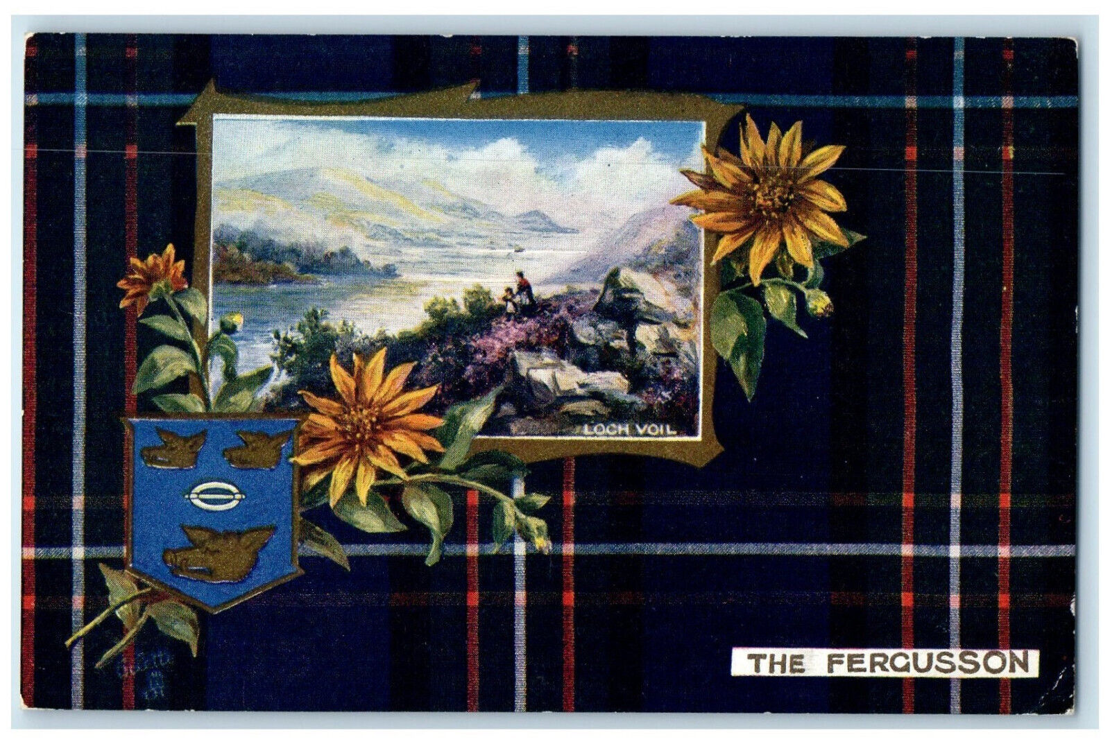 c1910 Loch Voil Fergusson Stirling Scotland Oilette Tuck Art Blue Plaid Postcard