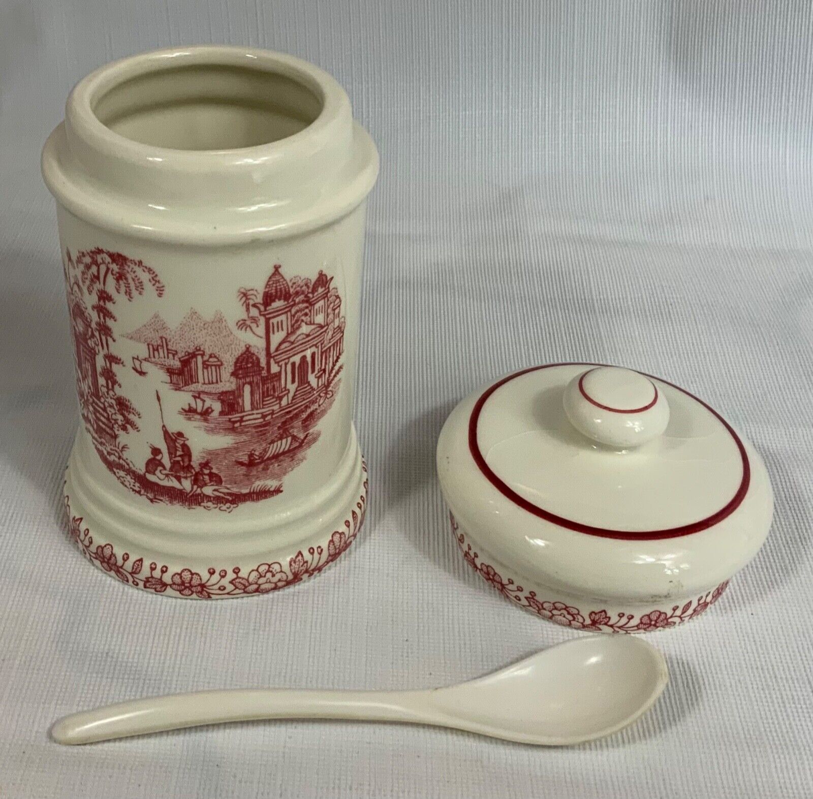 La Cartuja de Sevilla Pickman Ceramic Small Jar with/Lid ROSA Rare Vintage