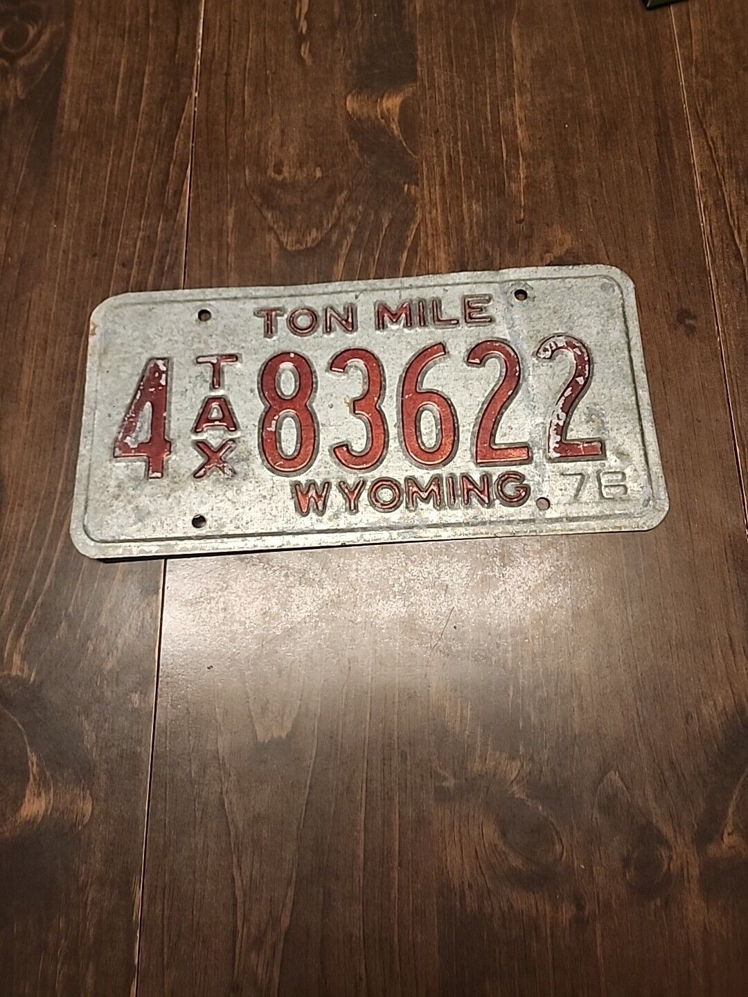Vintage Wyoming 1975/1976  Tax License Plate #4-83622 Double Sided  See Pics