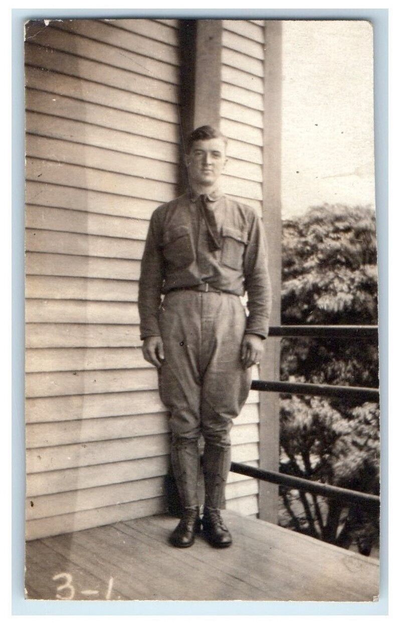 c1910's Elmer Scheorck Clinton Iowa IA Trimmed US Army RPPC Photo Postcard
