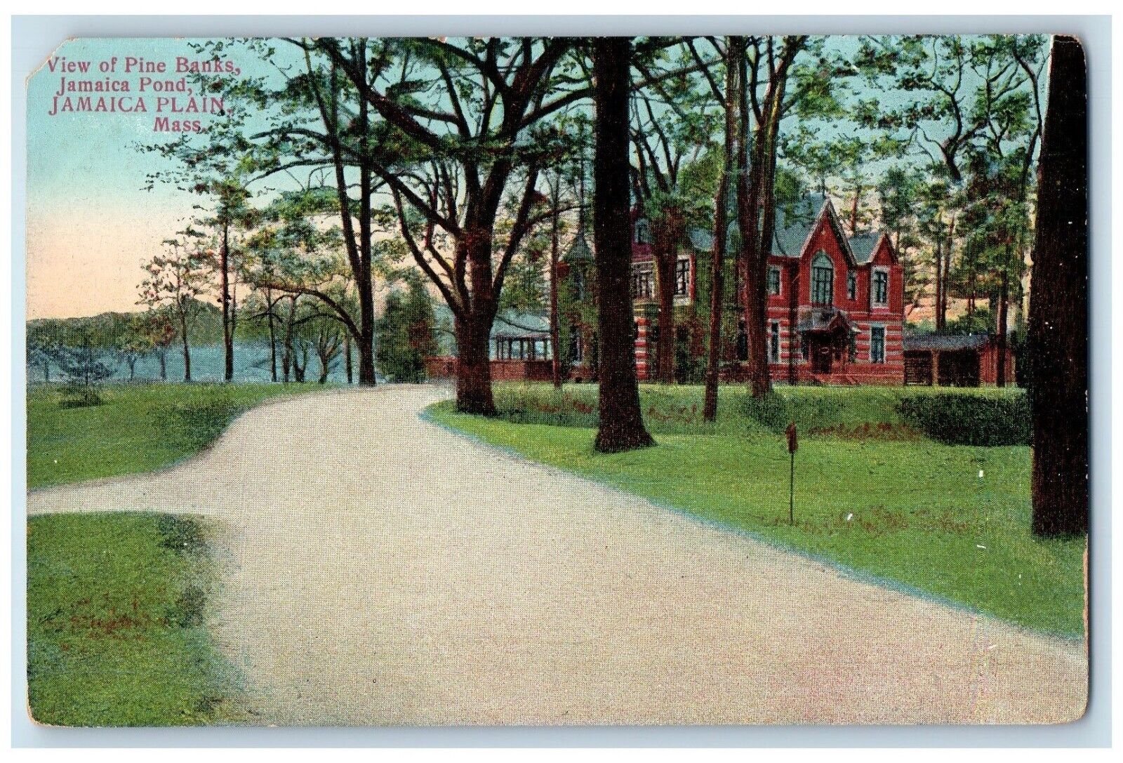 View Of Pine Banks Jamaica Pond Massachusetts MA Unposted Vintage Postcard