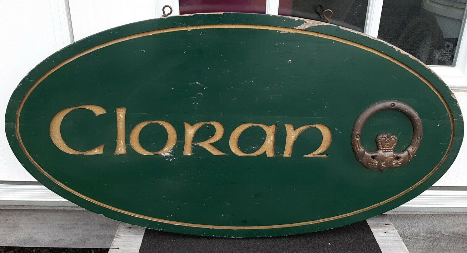 Vintage IRISH Cloran Hands & Heart Plaque ADVERTIZING WOODEN SIGN 33