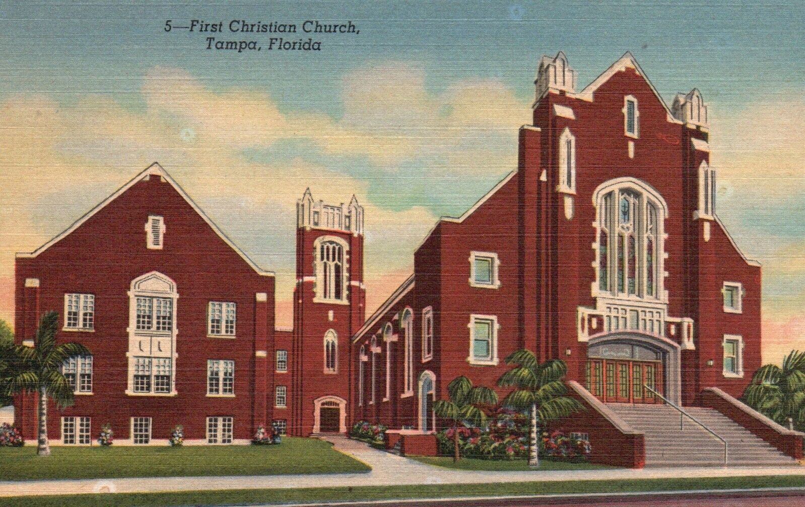 Postcard FL Tampa Florida First Christian Church 1943 Linen Vintage PC J8975