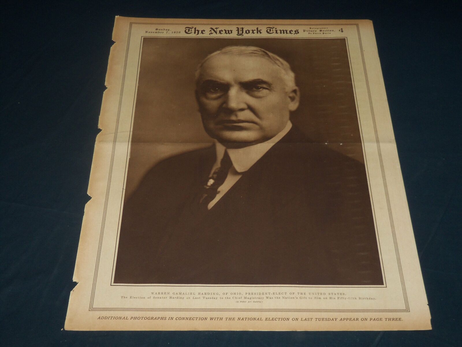 1920 NOV 7 NEW YORK TIMES PICTURE SECTION NO. 4 - PRESIDENT HARDING - NT 8780