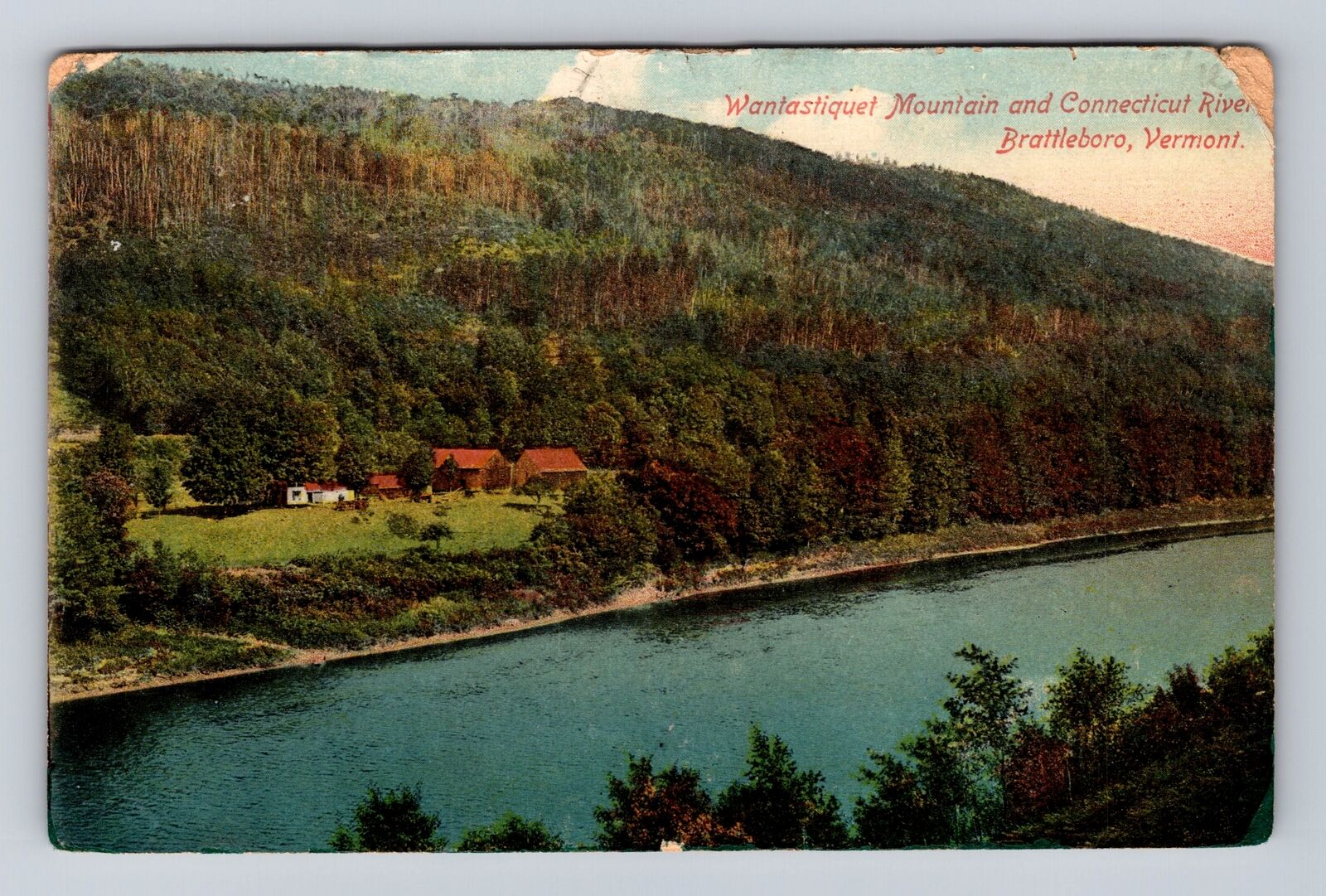 Brattleboro VT-Vermont, Wantastiquet Mountain, CT River, Vintage c1912 Postcard