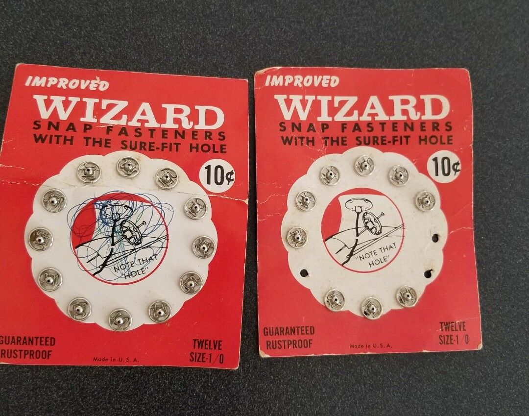 Improved Wizard Snap Fasteners lot of two cards