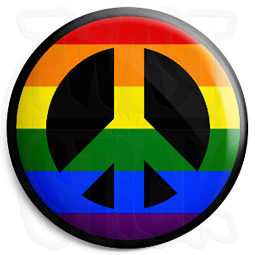 Peace Symbol - LGBT Rainbow - 25mm Button Badge - CND Logo - Hippie Love Sign 